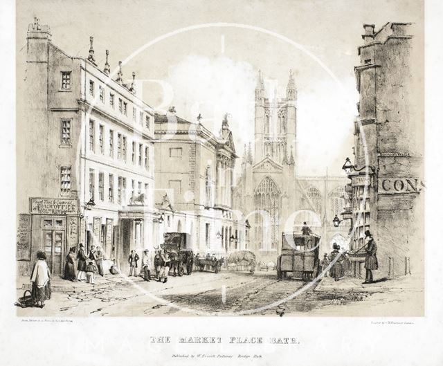 The Market Place, White Lion Hotel and High Street, Bath 1842