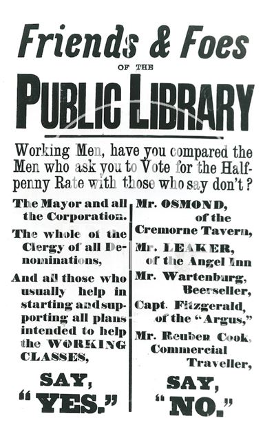 Appeal to vote for a public library in Bath 1880