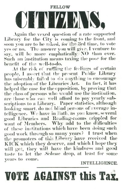 Appeal to vote against a public library in Bath 1880