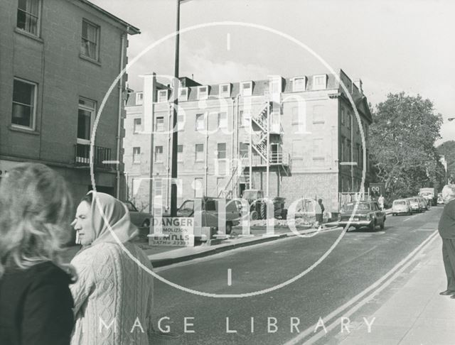 Barton Street after the demolition of Whiting's Garage, Bath 1972