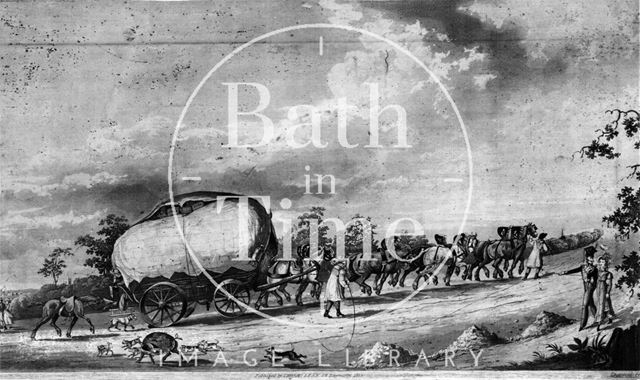 Coach and horses on the road to Bath 1825