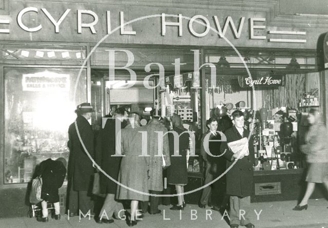 A crowd of customers outside Cyril Howe, photographer, 14, Cheap Street, Bath 1950s