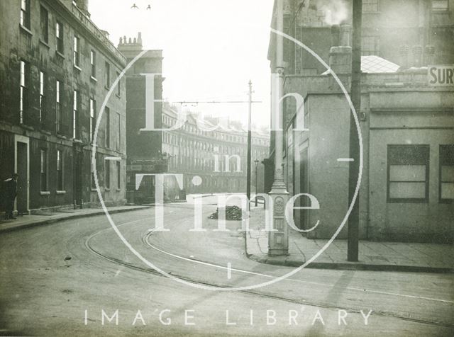 A tram turns the corner into Nile Street, Bath c.1930