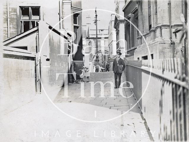 Postman and twin girls with pram, Bridewell Lane, Bath c.1920