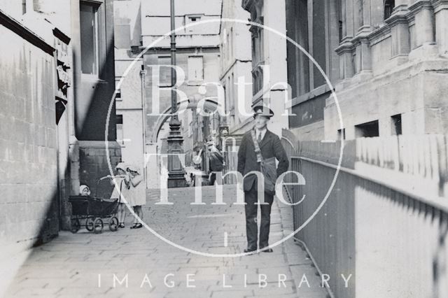 Postman and twin girls with pram, Bridewell Lane, Bath c.1920