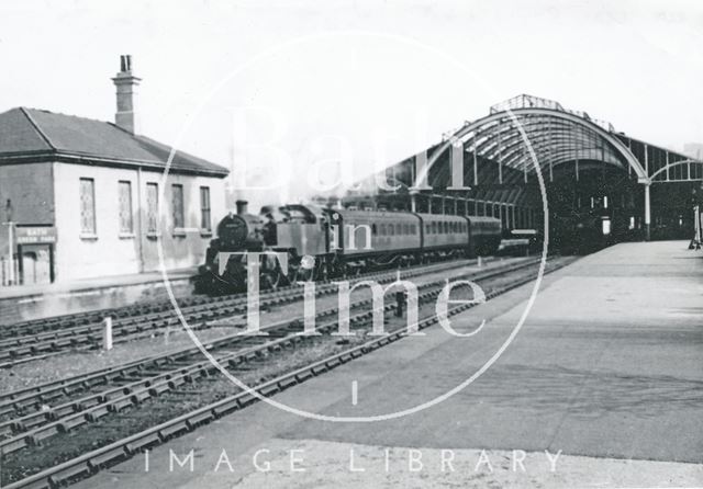 B.R. Class 82xxx waiting with a train at Green Park Station, Bath c.1960