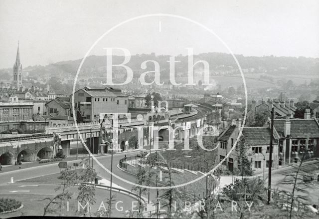 The Wells Road redevelopment with Bath Spa Station in the centre of the photograph c.1960