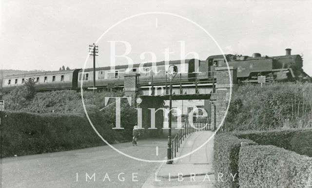 B.R. steam train crossing over Brassmill Lane, Bath c.1960