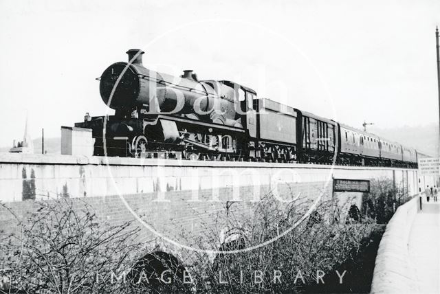 Hall Class No. 5950 pulling out of Bath Spa Station with a westbound train c.1960