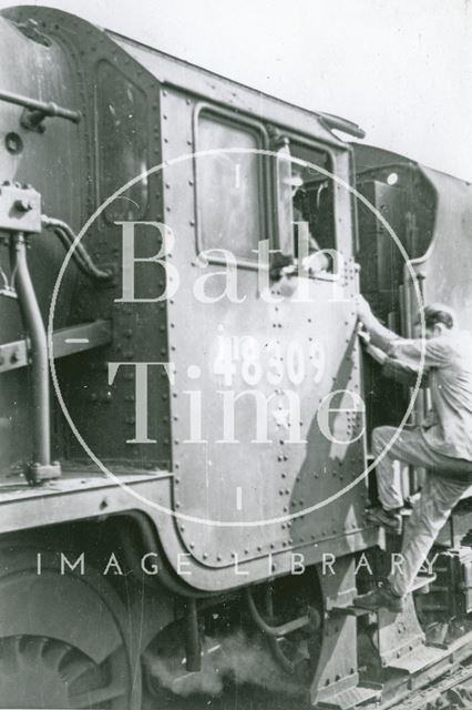 Climbing aboard engine No. 48309, Bath c.1960