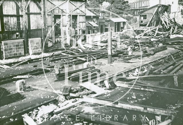 Partly demolished railway shed on the approach to Green Park Station, Bath c.1970?