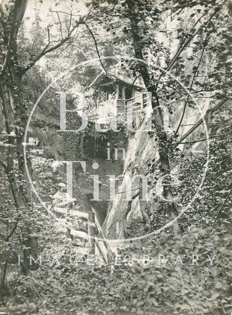 A garden pavilion on a rocky path, possibly at Devil's Bridge, Caernarvonshire, Wales c.1900