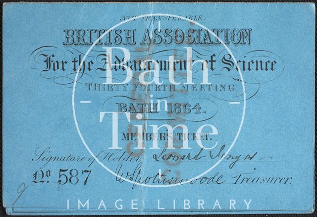 Ticket for the British Association for the Advancement of Science, Bath 1864