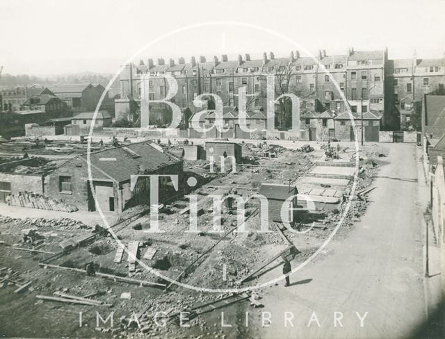 Rear of Green Park showing demolished buildings in Cat and Dog Lanes, Bath c.1930