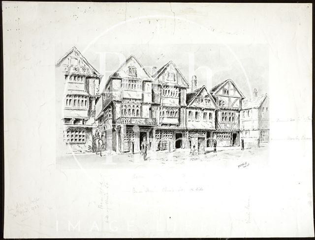 Artist's impression of the Bear Inn, Bear Yard, Union Street, Cheap Street and Union Passage, Bath (c.1790) 1923