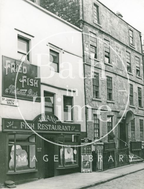 Evans' Fish Restaurant, 8, Abbeygate Street and 1, St. James's Street (South), Bath c.1960