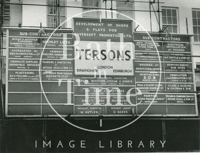 Building contractor's sign for Arlington House construction, Stall Street, Bath c.1959