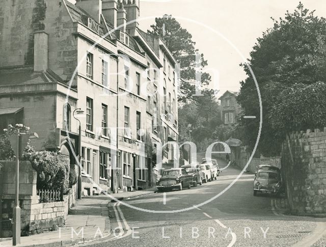 Lyncombe Hill showing the entrance to the Southcot Baptist Burial Ground, Bath c.1965