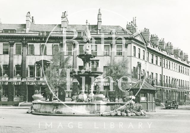 The fountain and taxi hut, Laura Place, Bath c.1947