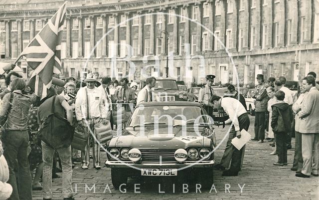 A competitor from a car rally on Royal Crescent, Bath 1973