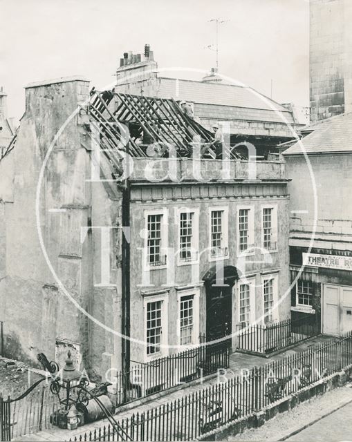 Builders fitting a new roof to the 'Christmas Card' House, Beauford Square, Bath 1965