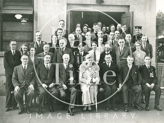 Queen Mary visiting Avon Rubber Co., Melksham, Wiltshire 1941