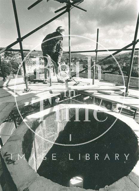 Restoring the spire of St. Swithin's Church, Walcot, Bath 1989