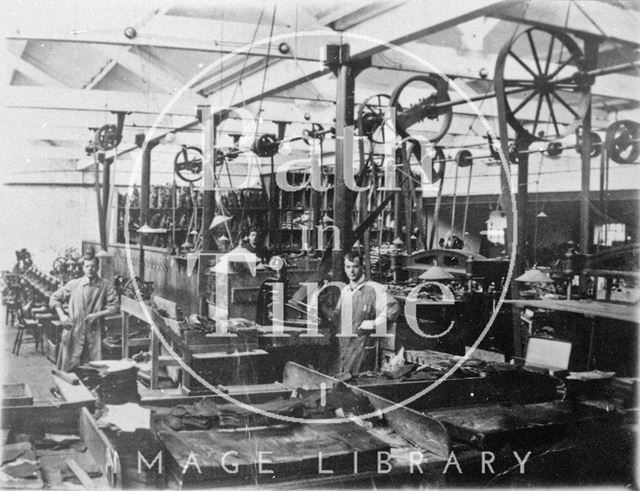 Interior of an unidentified shoe factory, possibly Clarks, Radstock, Somerset c.1910