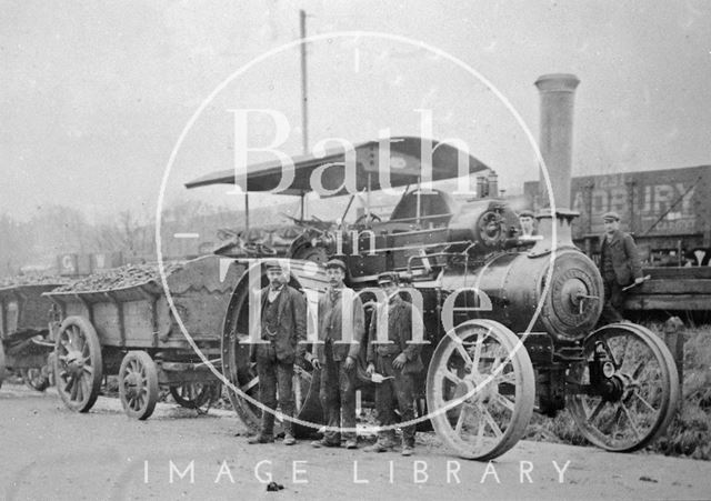 Steam wagon hauling loads of coal in the Radstock area, Somerset c.1900