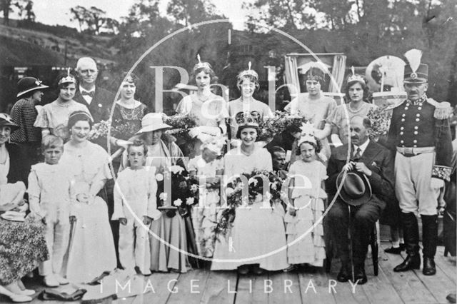 Group portrait of people most probably in fancy dress in the Radstock area, Somerset c.1920