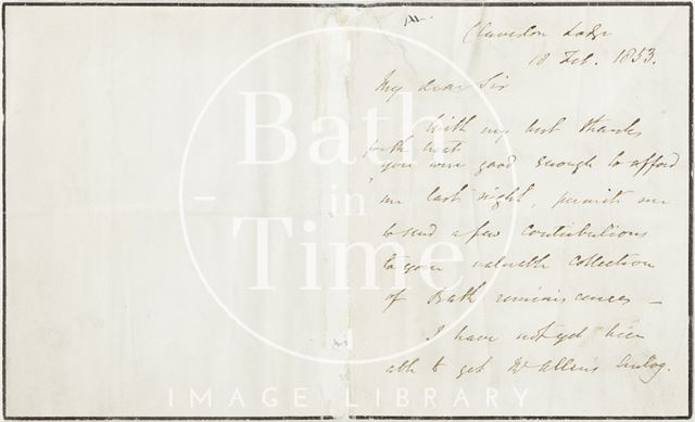 Letter from Francis Kilvert to Ezra Hunt 1853