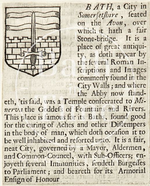 Description of Bath, including the coat of arms c.1700-1730