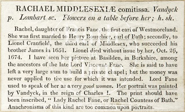 Description of Rachel Middlesexiae Comitissa c.1850?