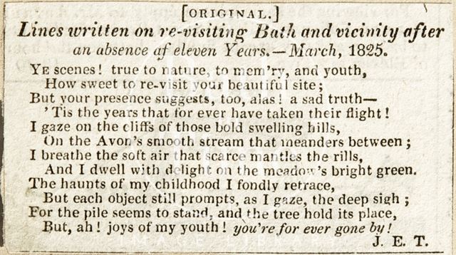 Lines written on re-visiting Bath and vicinity after an absence of eleven Years 1825