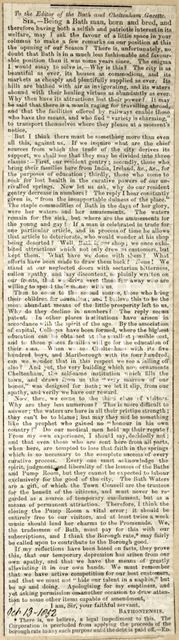 Letter regarding Bath becoming a less fashionable city 1852