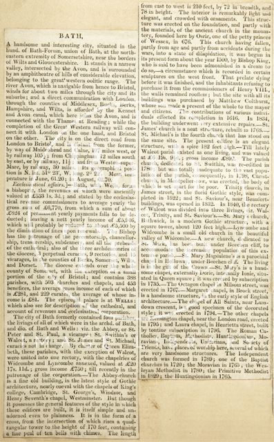 Geographical and ecclesiastical description of Bath c.1850