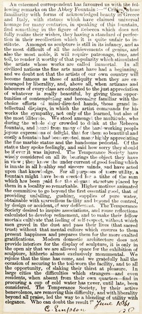 Remarks on the Abbey Fountain, Bath 1861