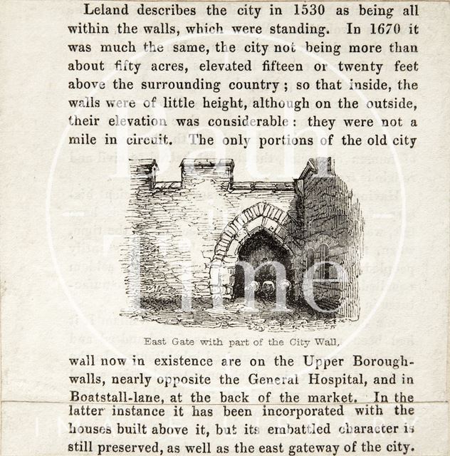 Description of the city walls with a small engraving of the East Gate, Bath 1845