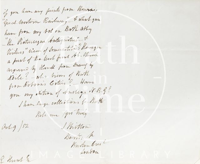 Letter from J. Britton to Ezra Hunt 1852 - verso