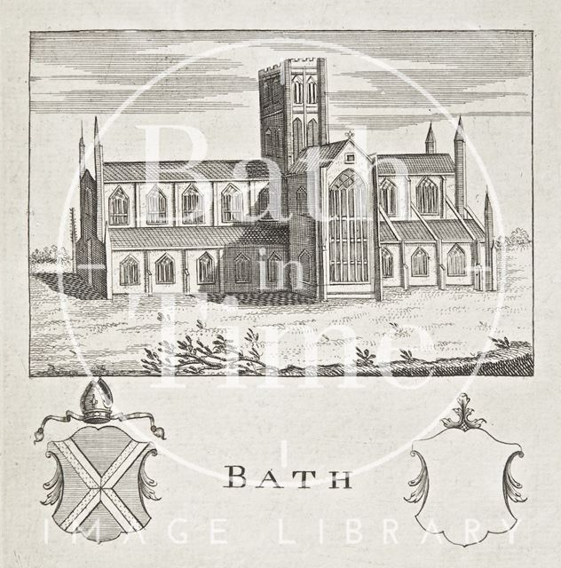 Bath Abbey and two coats of arms 1760?