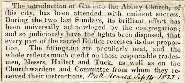 Installation of Gas Lighting into the Abbey Church, Bath 1822