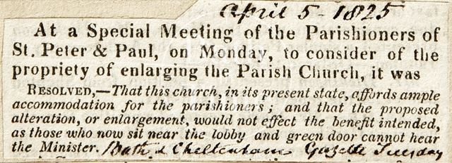 A Special Meeting of the Parishioners of St. Peter and Paul to consider enlarging the Parish Church, Bath 1825