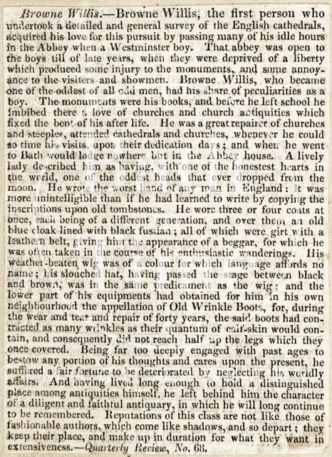 Obituary of Browne Willis (1682-1760)