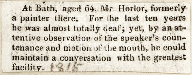 Obituary of Mr. Horlor 1815