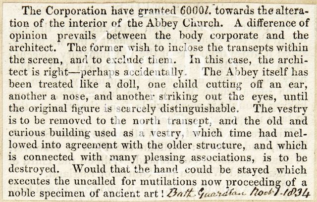 Alteration of Abbey Interior, Bath 1834