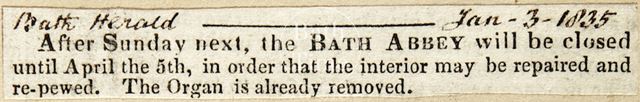 Closure of Bath Abbey in order that the interior be repaired 1835