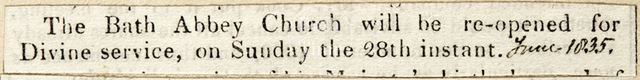 Reopening of Bath Abbey for Divine Service 1835