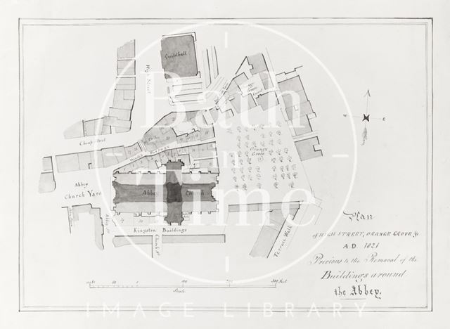 Plan of High Street, Orange Grove &c. previous to the removal of the buildings around the Abbey, Bath 1821