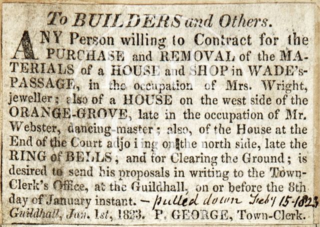 Removal of buildings around Orange Grove and in front of Bath Abbey 1823