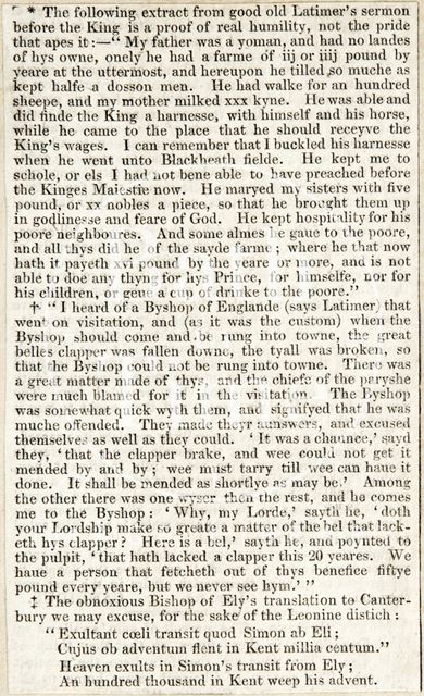 Extract from a sermon by Bishop Latimer 1834